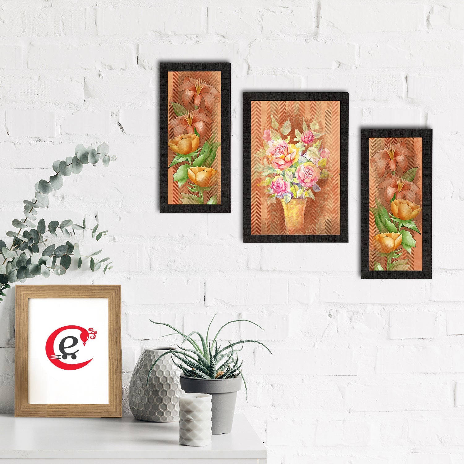 Set of 3 Botanical and Floral Satin Matt Textured UV Art Painting Kafalo