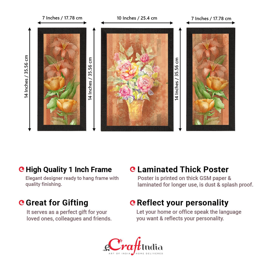 Set of 3 Botanical and Floral Satin Matt Textured UV Art Painting Kafalo