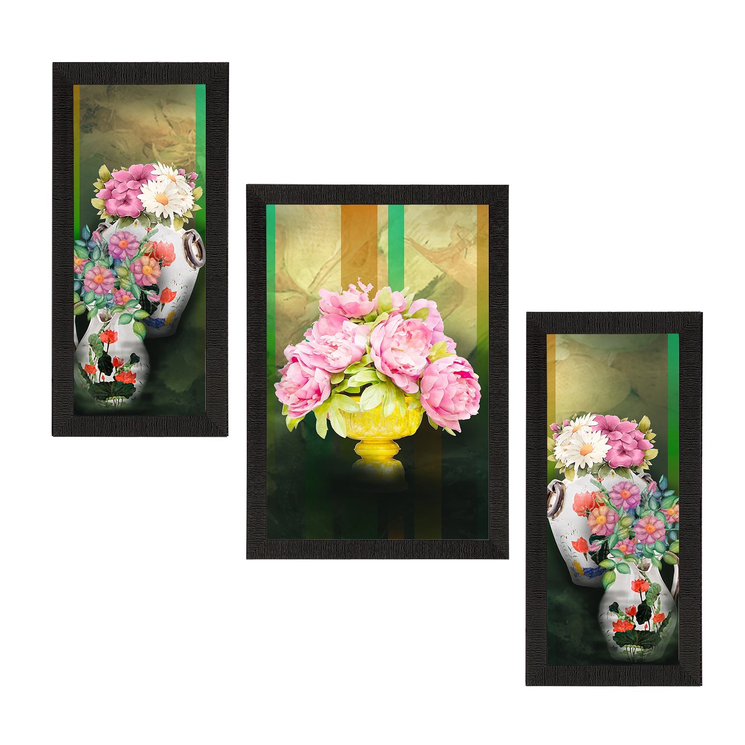Set of 3 Botanical and Floral Satin Matt Textured UV Art Painting Kafalo