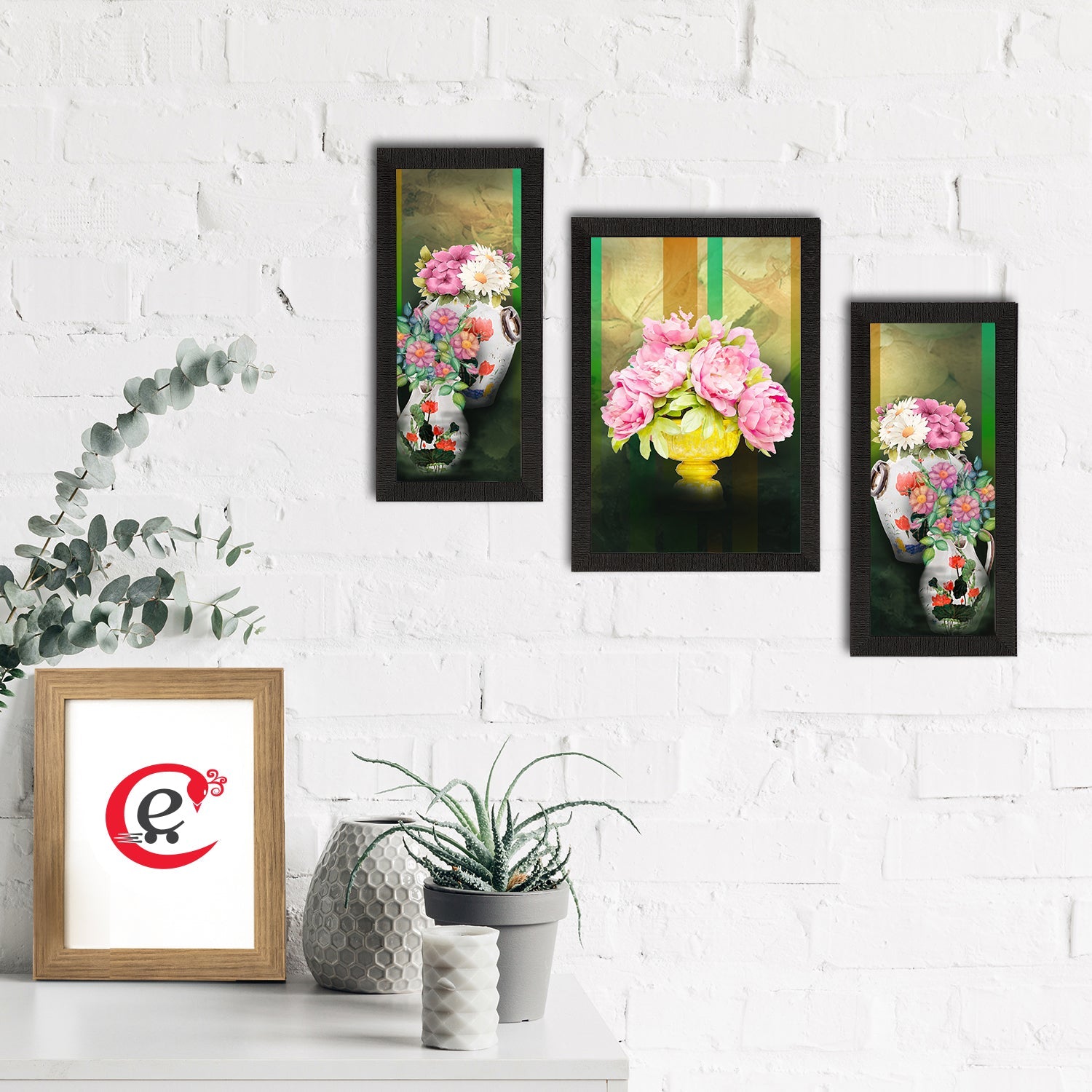 Set of 3 Botanical and Floral Satin Matt Textured UV Art Painting Kafalo