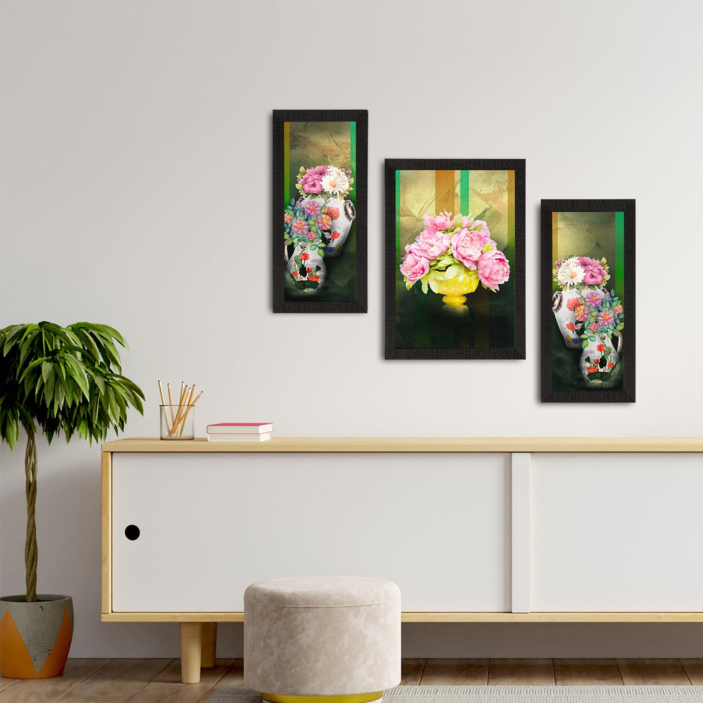 Set of 3 Botanical and Floral Satin Matt Textured UV Art Painting Kafalo