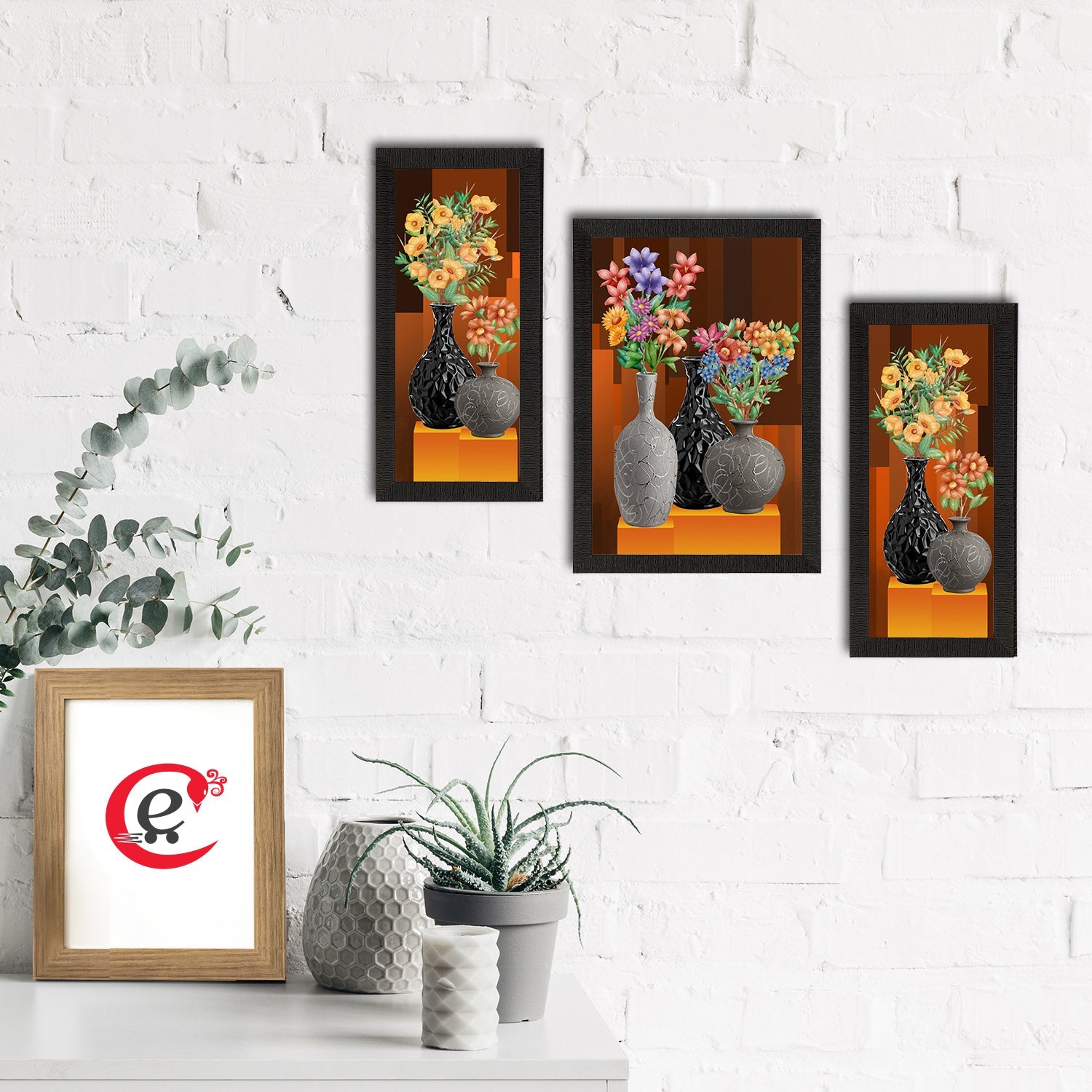 Set of 3 Botanical and Floral Satin Matt Textured UV Art Painting Kafalo