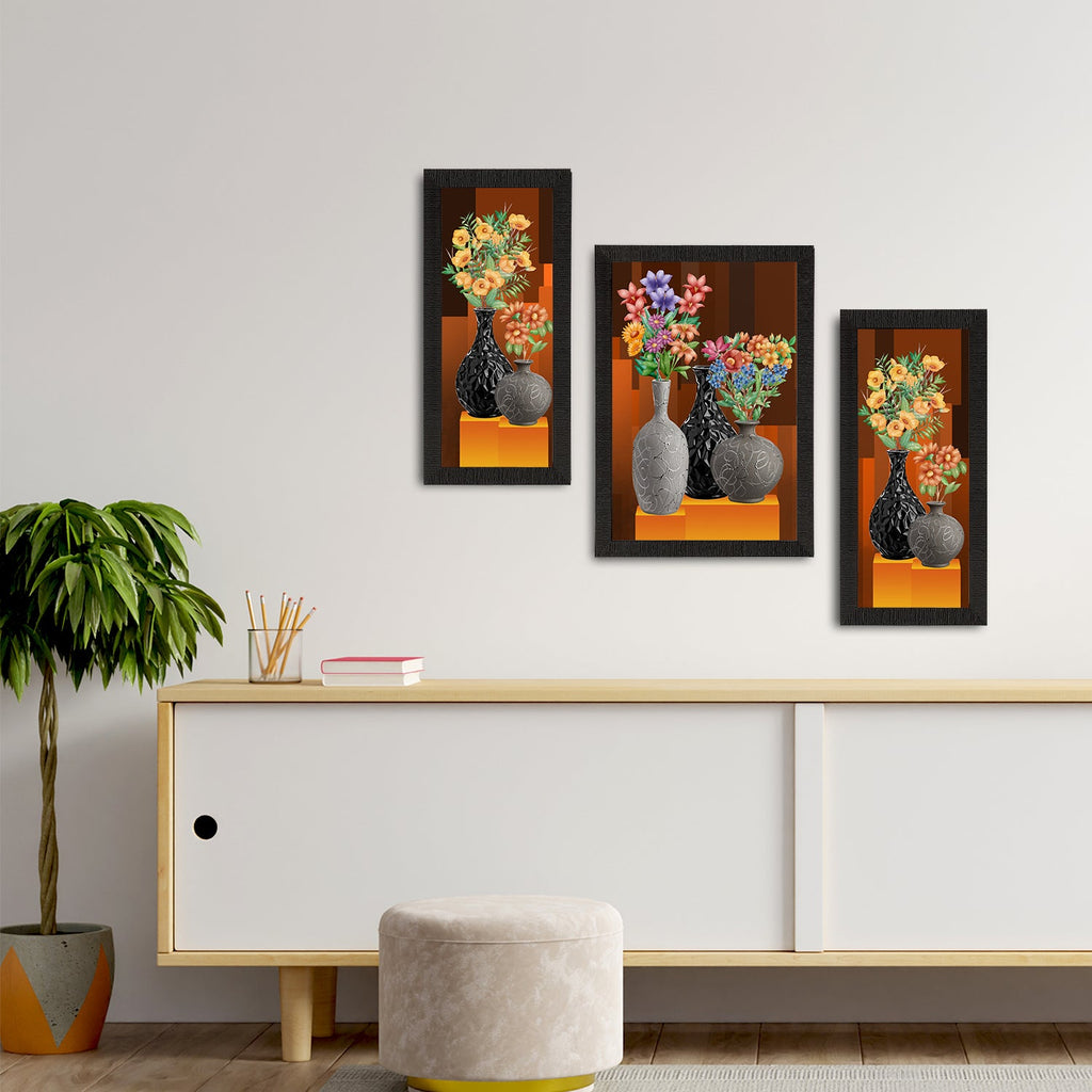 Set of 3 Botanical and Floral Satin Matt Textured UV Art Painting Kafalo