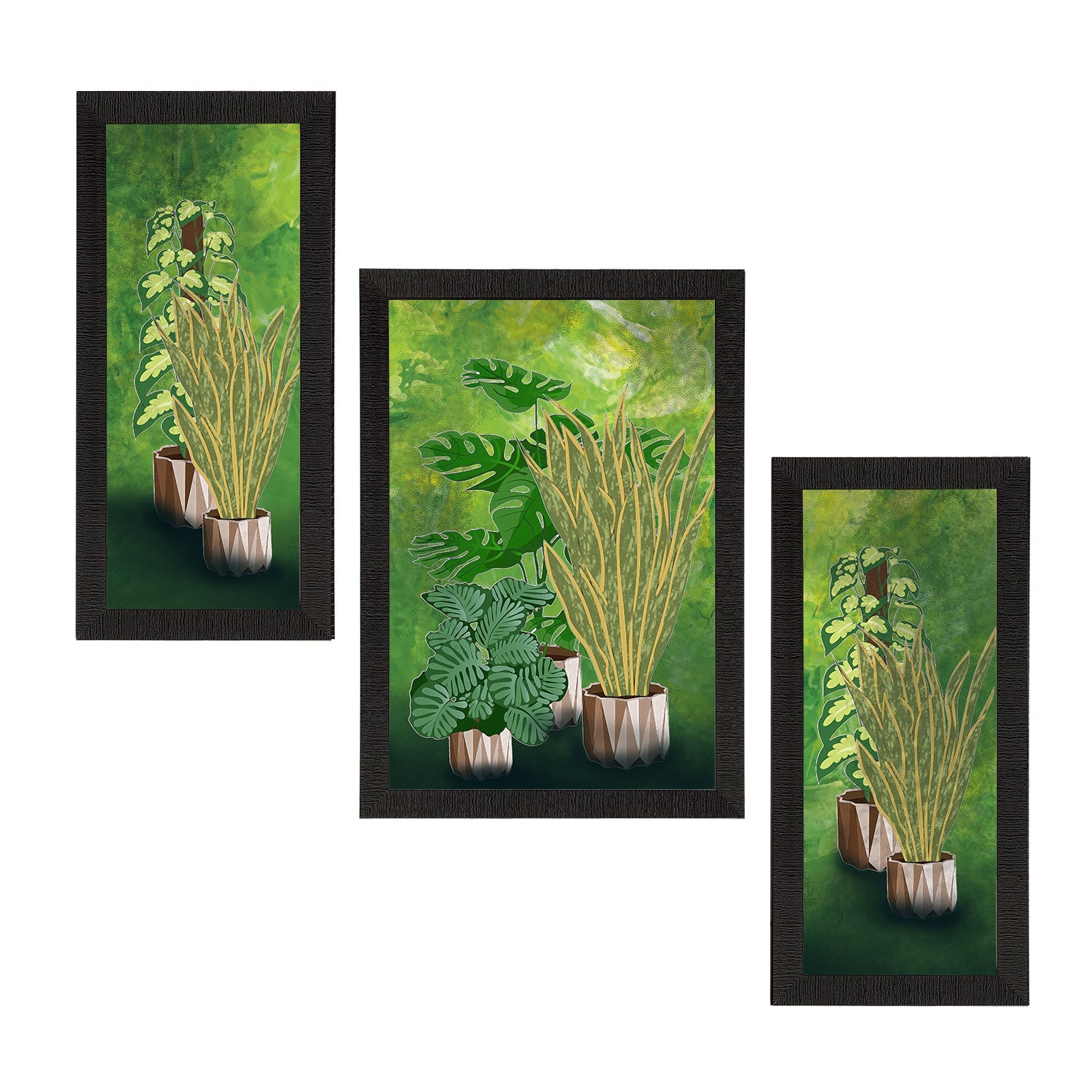 Set of 3 Botanical and Floral Satin Matt Textured UV Art Painting Kafalo