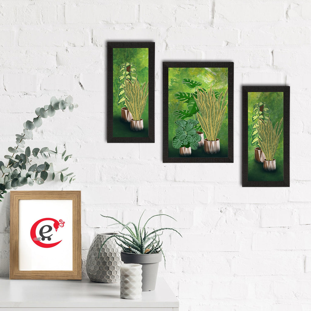 Set of 3 Botanical and Floral Satin Matt Textured UV Art Painting Kafalo