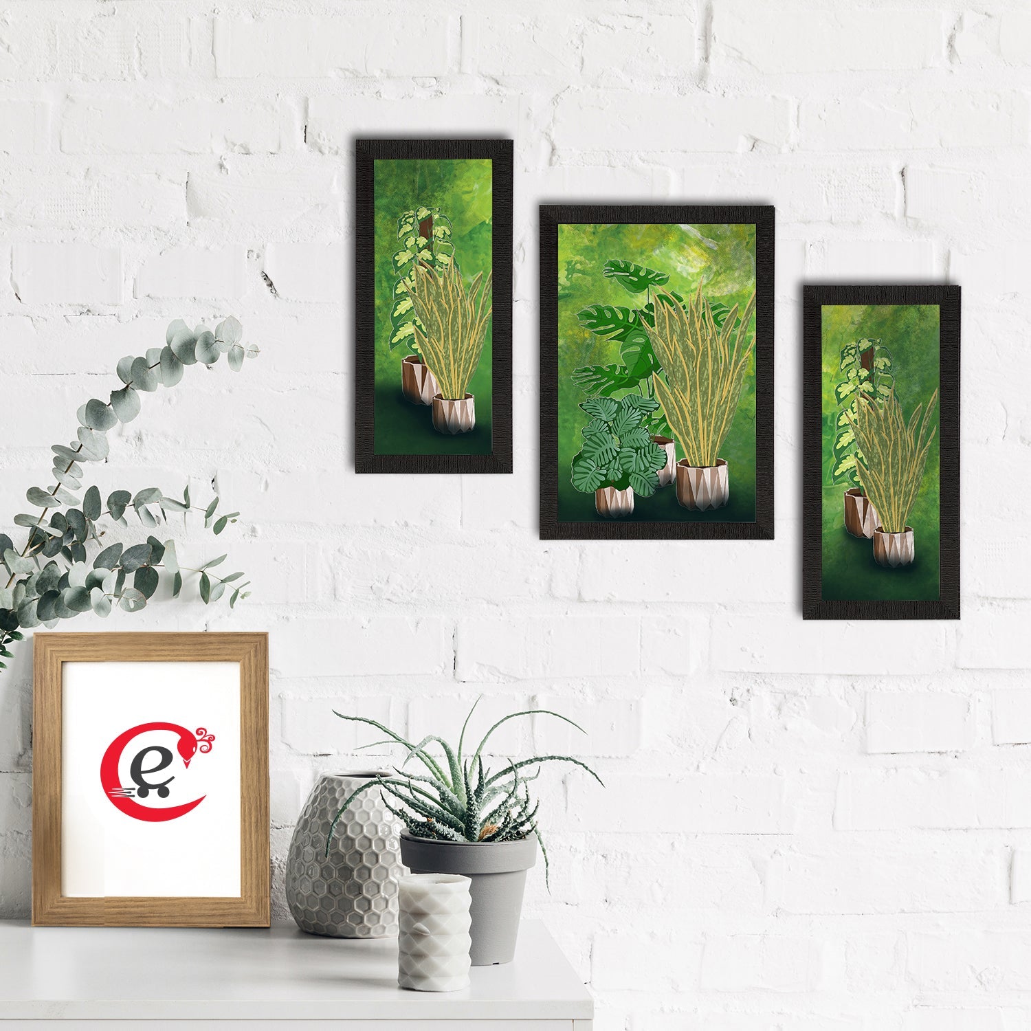 Set of 3 Botanical and Floral Satin Matt Textured UV Art Painting Kafalo