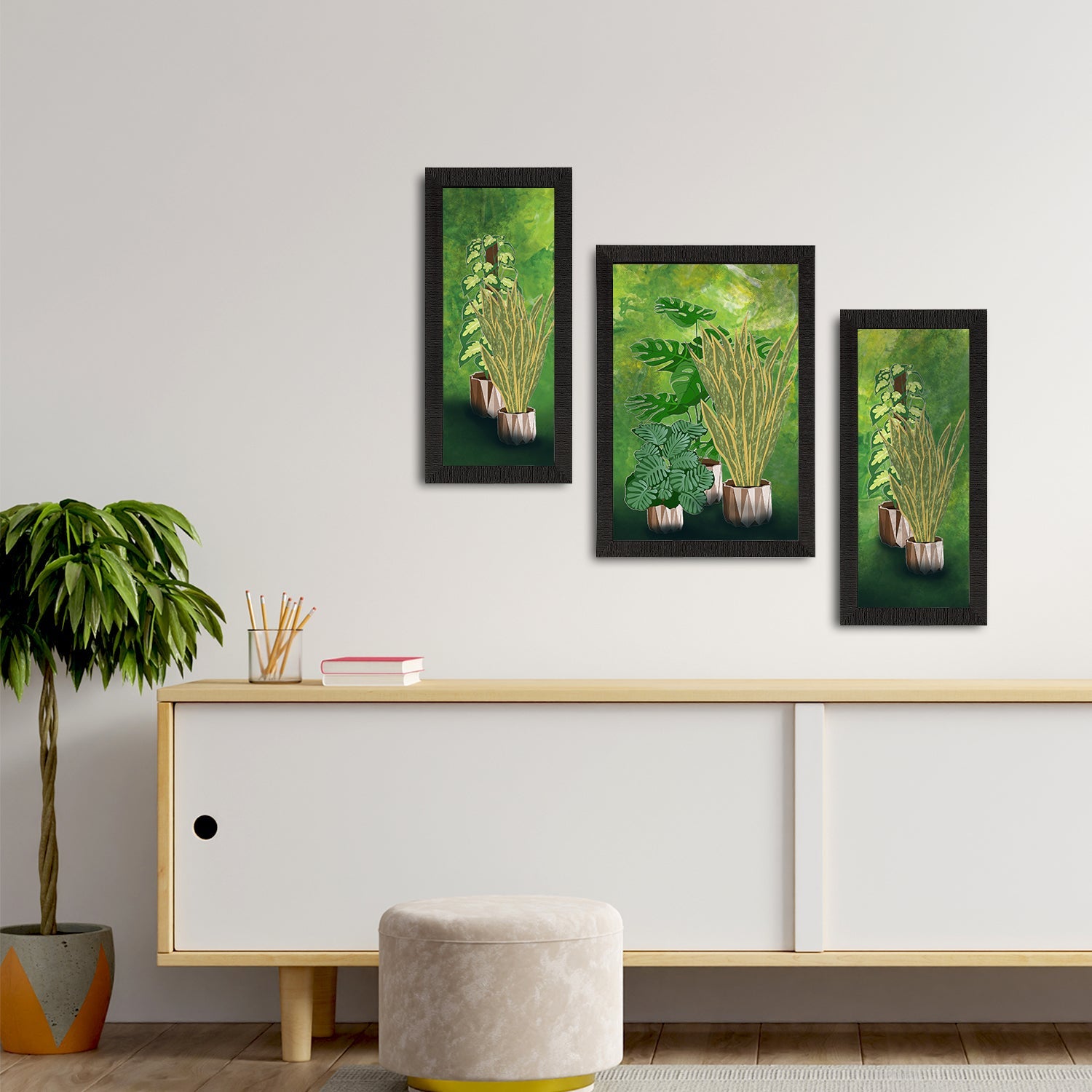 Set of 3 Botanical and Floral Satin Matt Textured UV Art Painting Kafalo