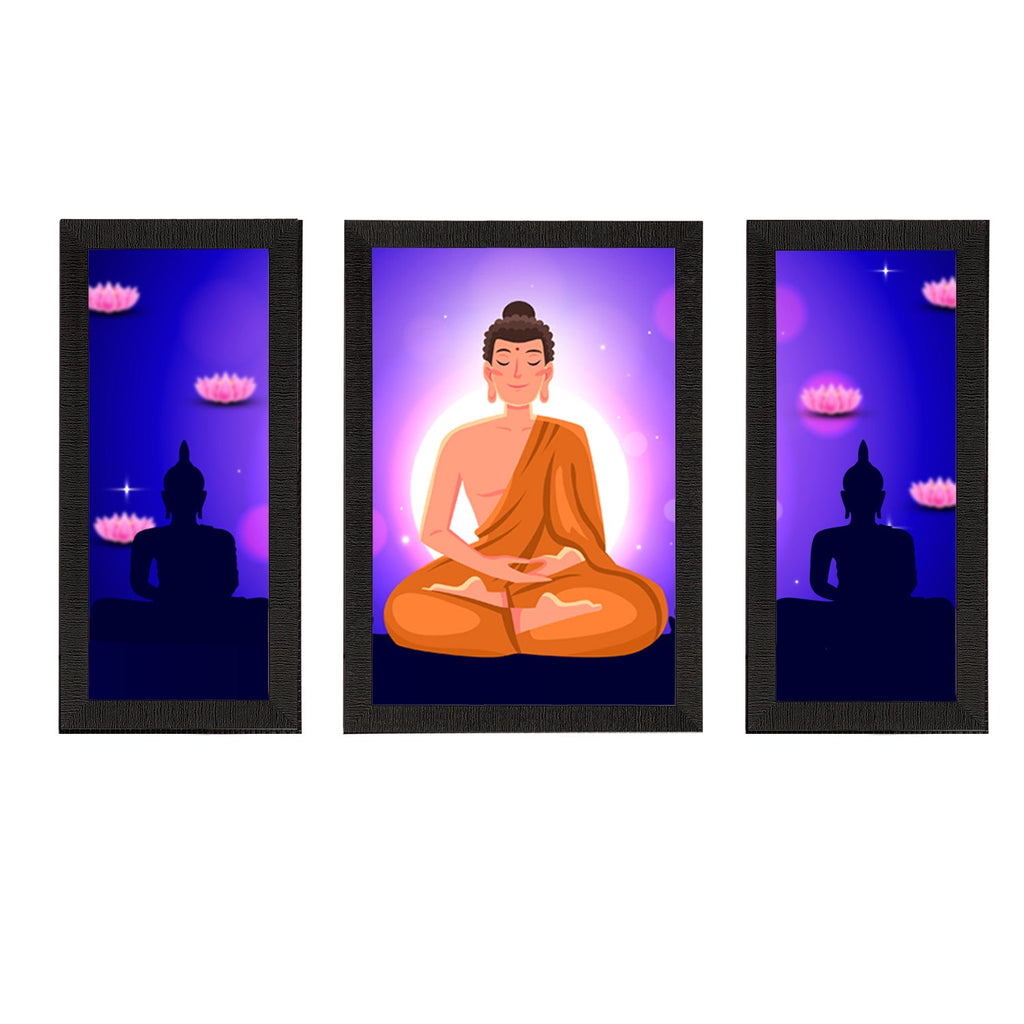 Set of 3 Meditating Lord Buddha Satin Matt Textured UV Art Painting Kafalo