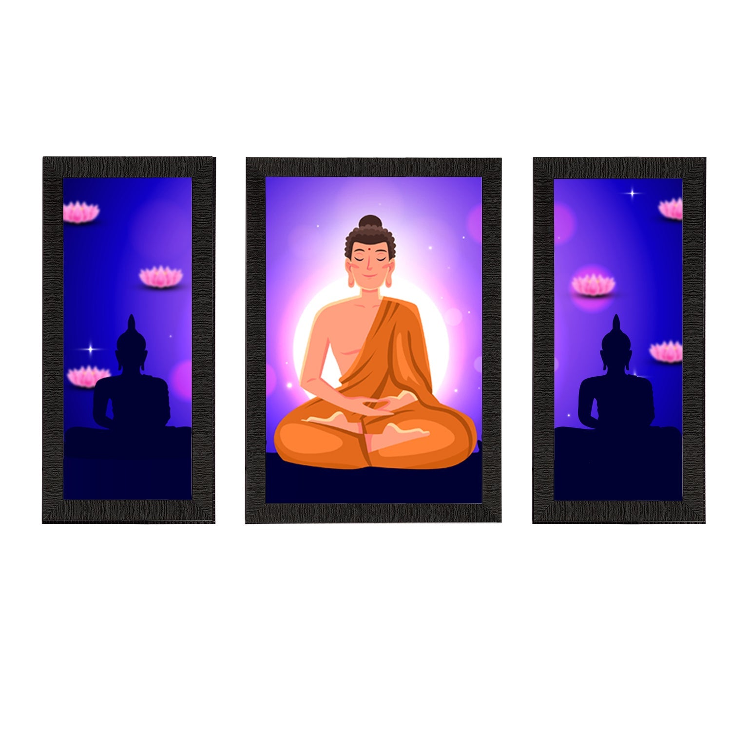 Set of 3 Meditating Lord Buddha Satin Matt Textured UV Art Painting Kafalo