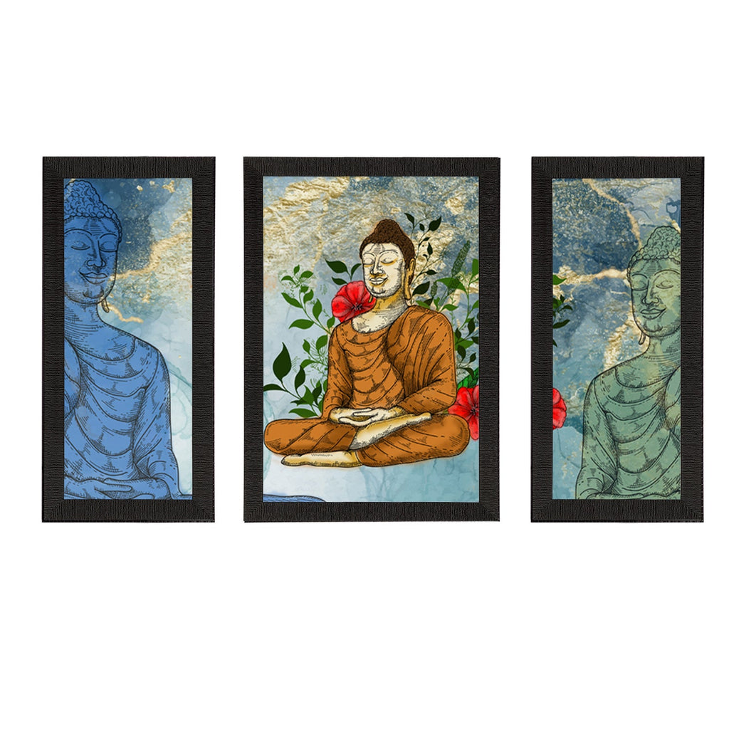 Set of 3 Meditating Lord Buddha Satin Matt Textured UV Art Painting Kafalo