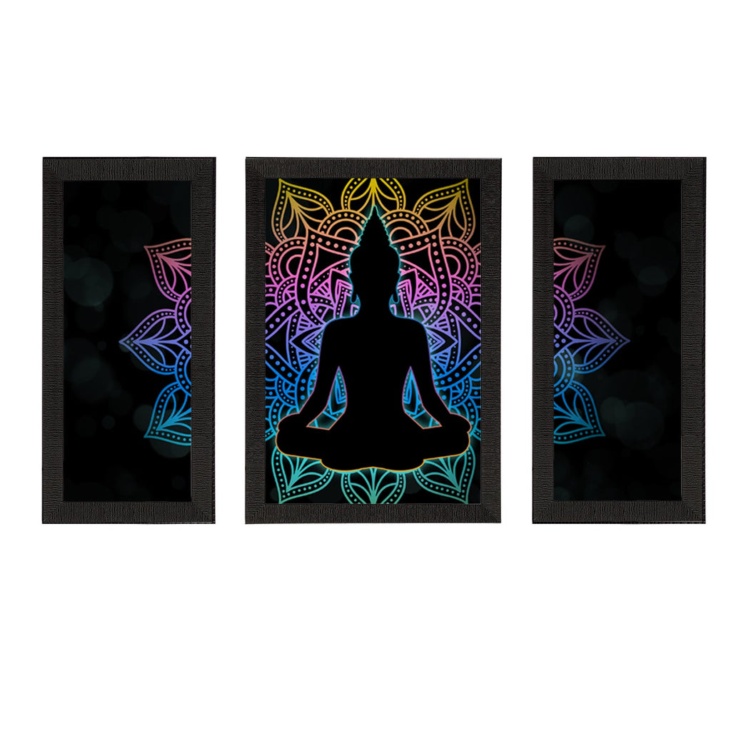 Set of 3 Meditating Lord Buddha Satin Matt Textured UV Art Painting Kafalo