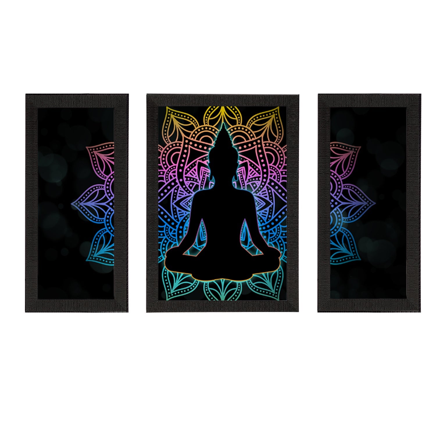 Set of 3 Meditating Lord Buddha Satin Matt Textured UV Art Painting Kafalo