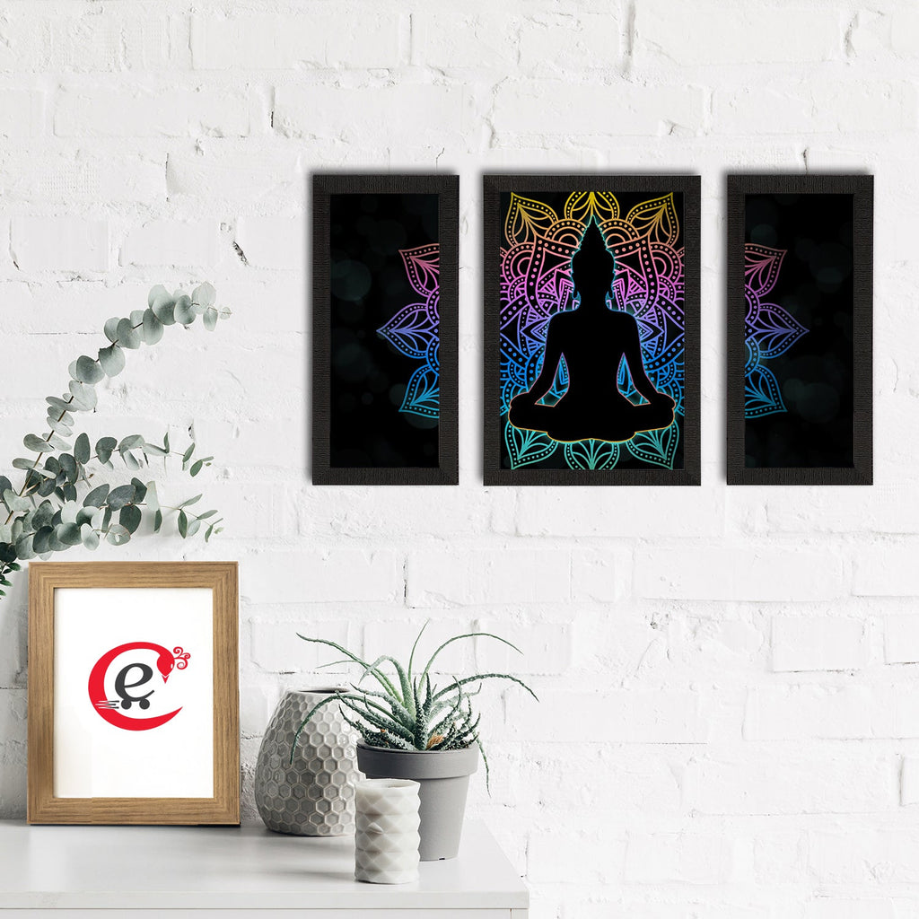 Set of 3 Meditating Lord Buddha Satin Matt Textured UV Art Painting Kafalo