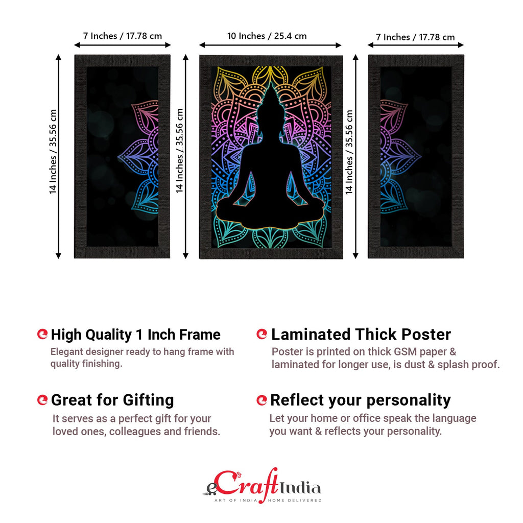 Set of 3 Meditating Lord Buddha Satin Matt Textured UV Art Painting Kafalo