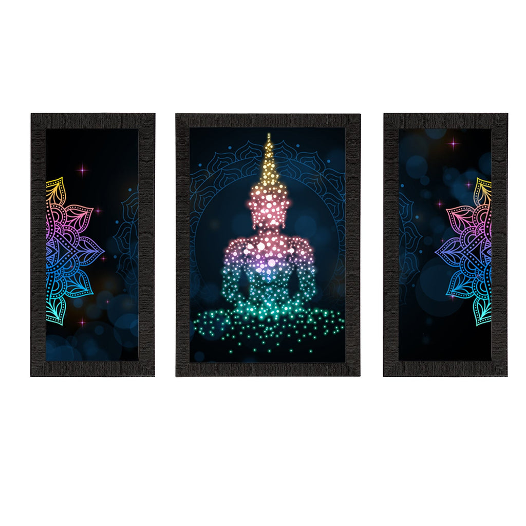 Set of 3 Meditating Lord Buddha Satin Matt Textured UV Art Painting Kafalo