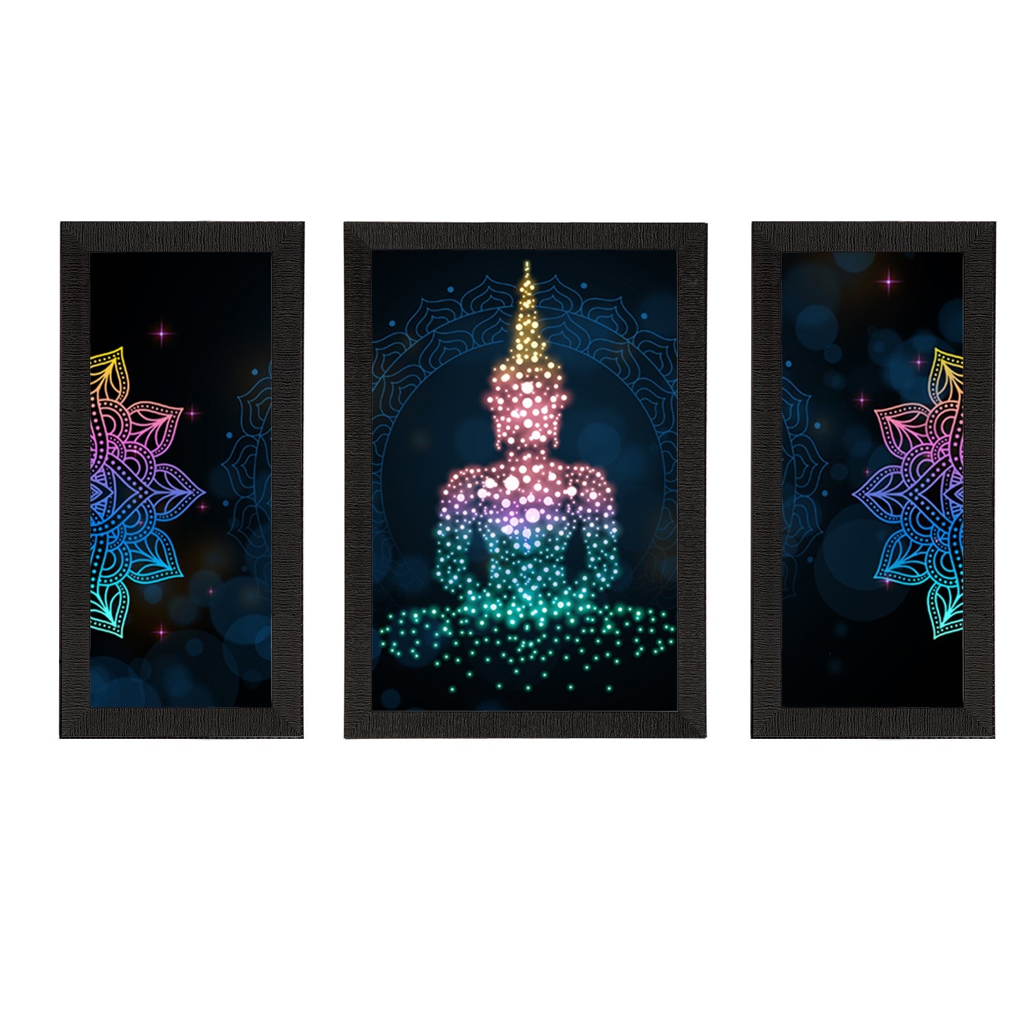 Set of 3 Meditating Lord Buddha Satin Matt Textured UV Art Painting Kafalo