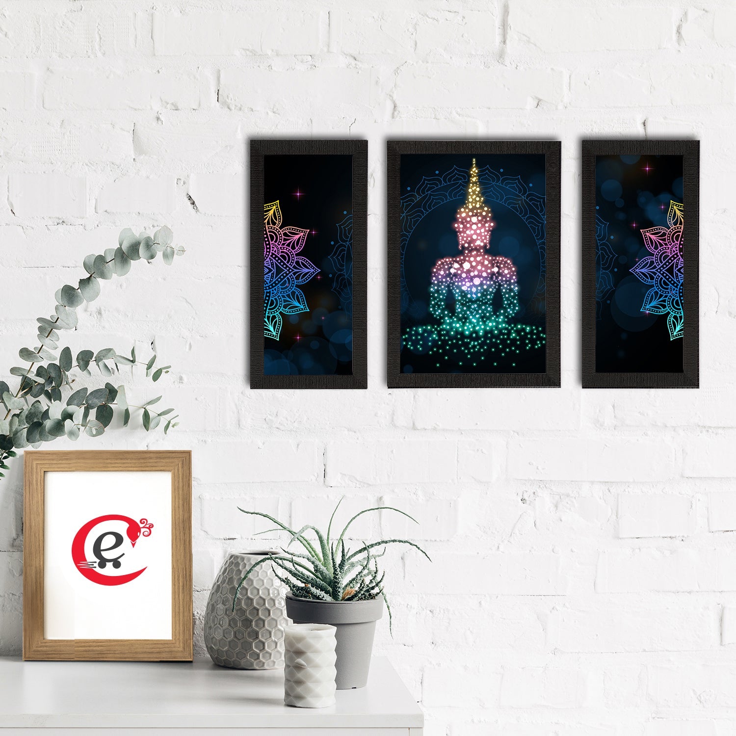 Set of 3 Meditating Lord Buddha Satin Matt Textured UV Art Painting Kafalo