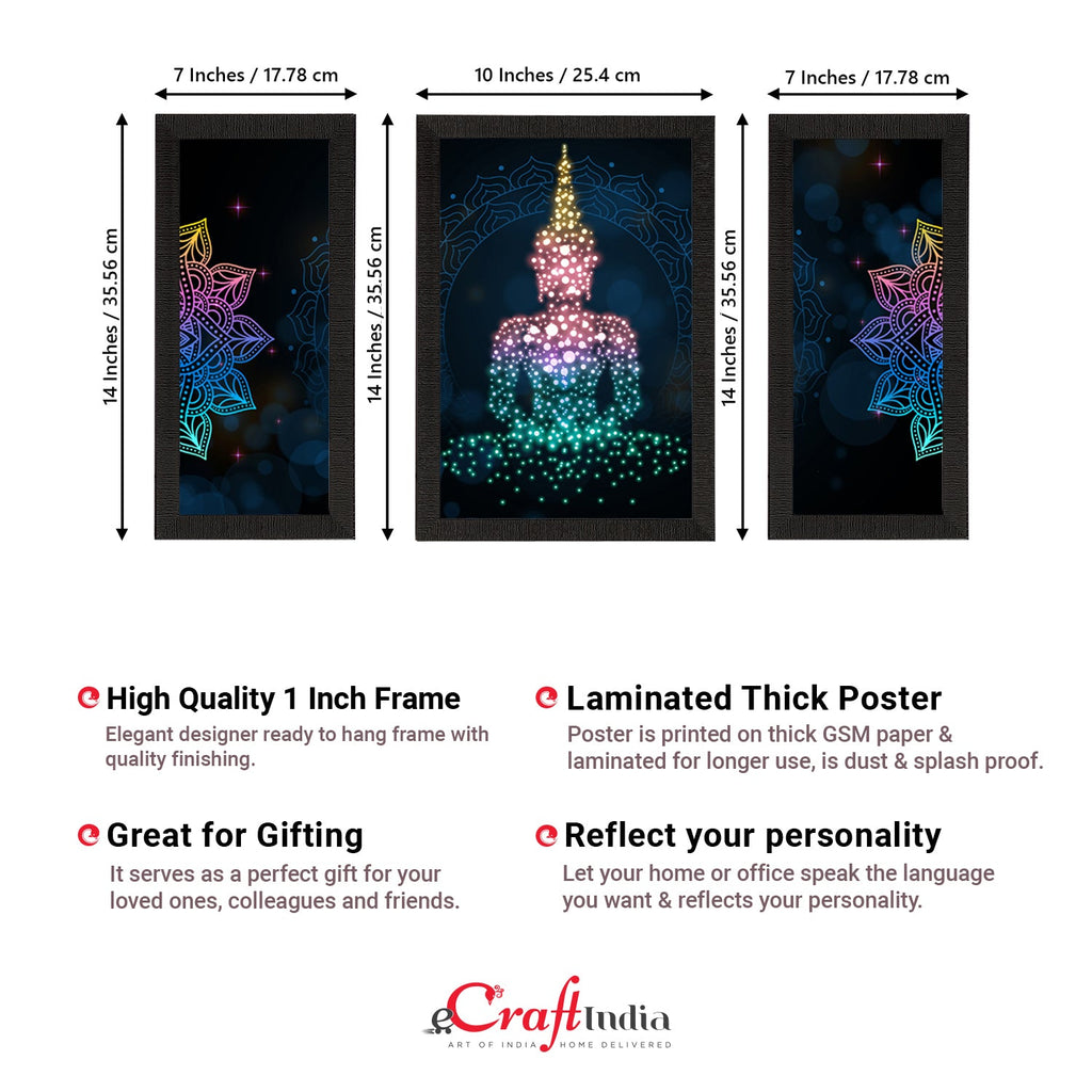 Set of 3 Meditating Lord Buddha Satin Matt Textured UV Art Painting Kafalo