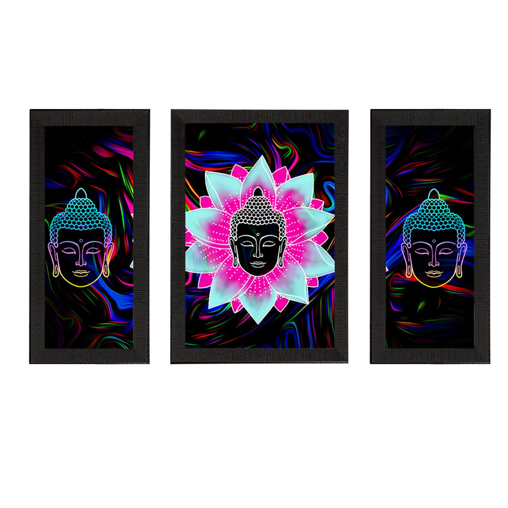 Set of 3 Meditating Lord Buddha Satin Matt Textured UV Art Painting Kafalo