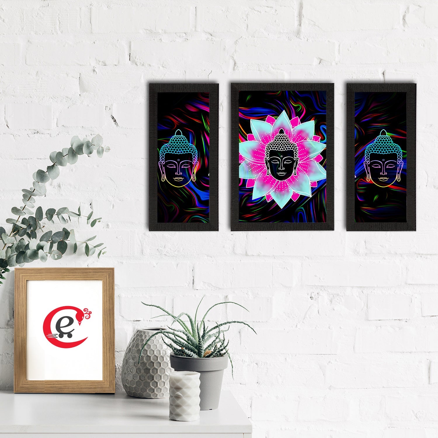 Set of 3 Meditating Lord Buddha Satin Matt Textured UV Art Painting Kafalo