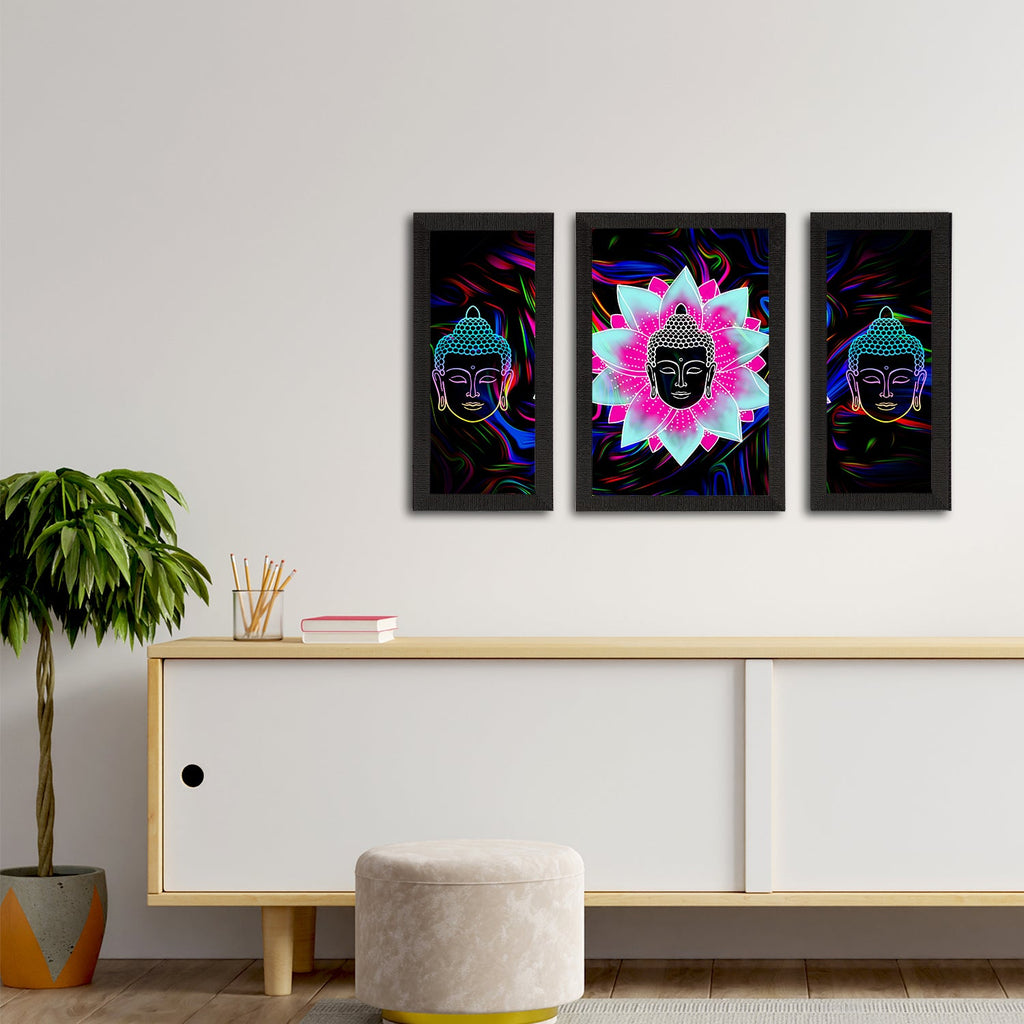 Set of 3 Meditating Lord Buddha Satin Matt Textured UV Art Painting Kafalo