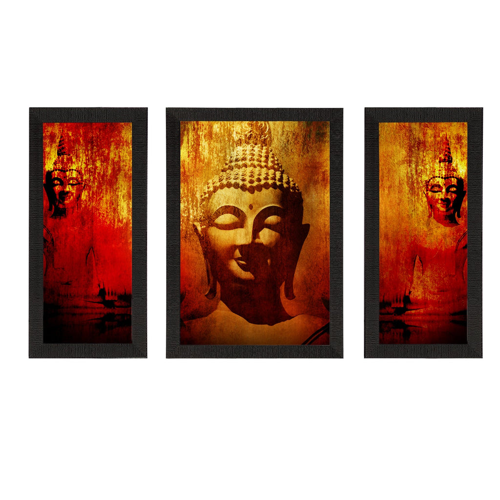Set of 3 Meditating Lord Buddha Satin Matt Textured UV Art Painting Kafalo