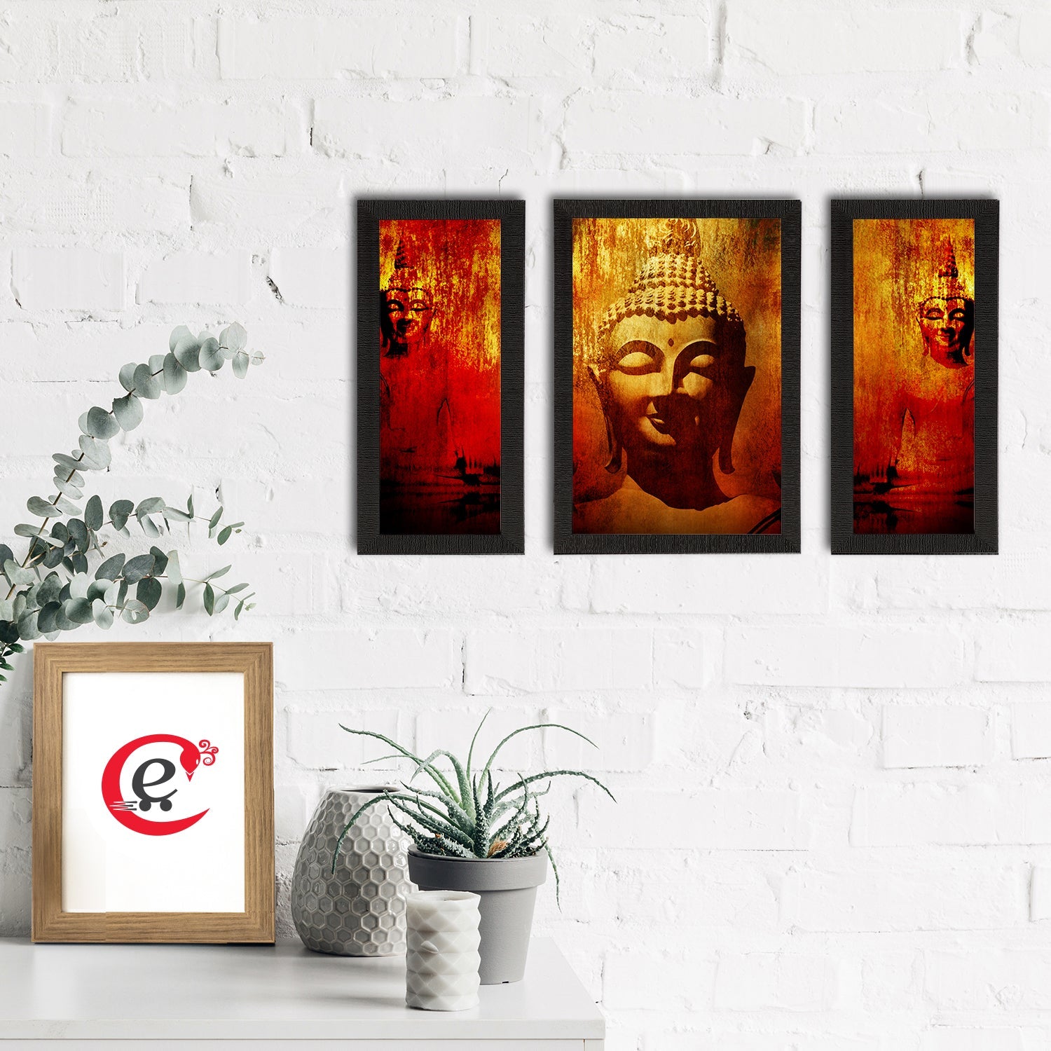 Set of 3 Meditating Lord Buddha Satin Matt Textured UV Art Painting Kafalo