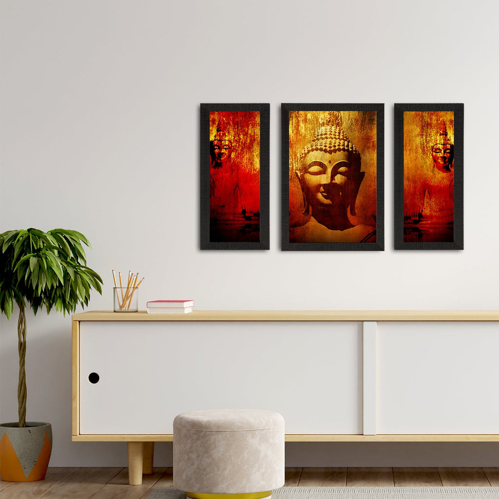 Set of 3 Meditating Lord Buddha Satin Matt Textured UV Art Painting Kafalo