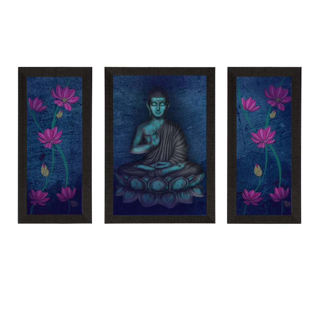 Set of 3 Meditating Lord Buddha Satin Matt Textured UV Art Painting Kafalo