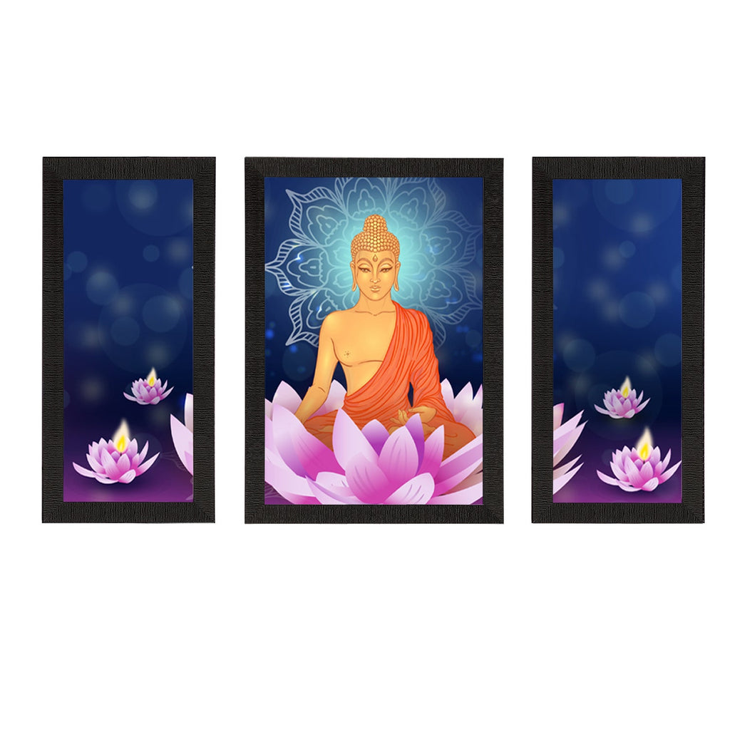 Set of 3 Meditating Lord Buddha Satin Matt Textured UV Art Painting Kafalo