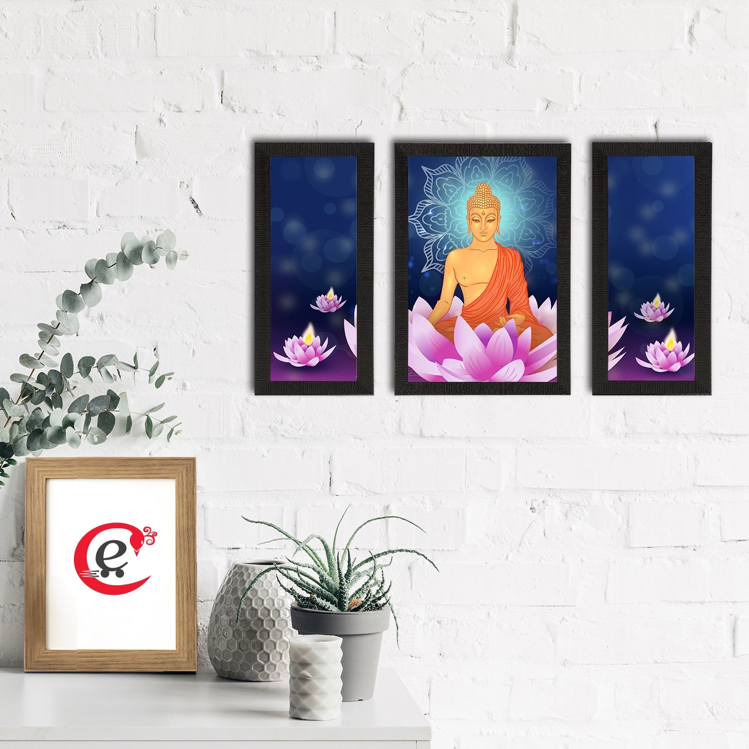 Set of 3 Meditating Lord Buddha Satin Matt Textured UV Art Painting Kafalo