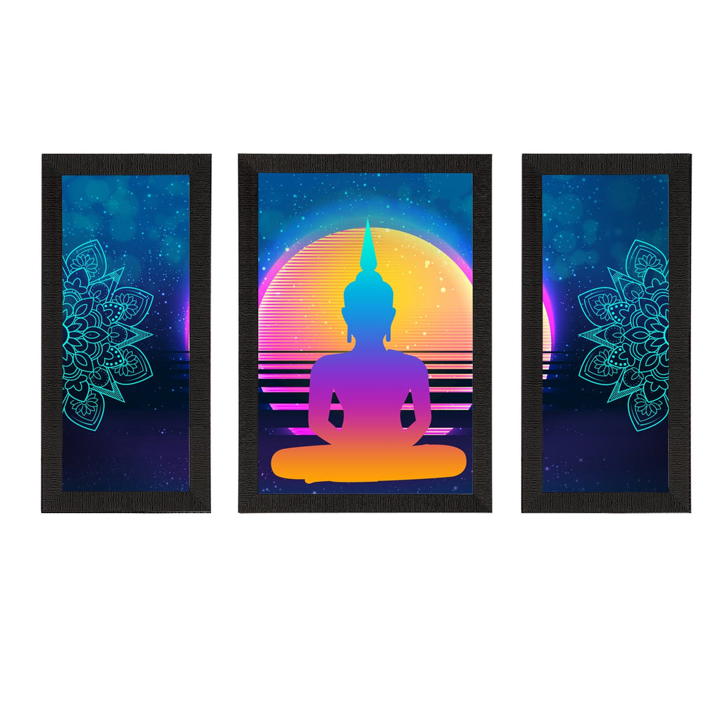 Set of 3 Meditating Lord Buddha Satin Matt Textured UV Art Painting Kafalo
