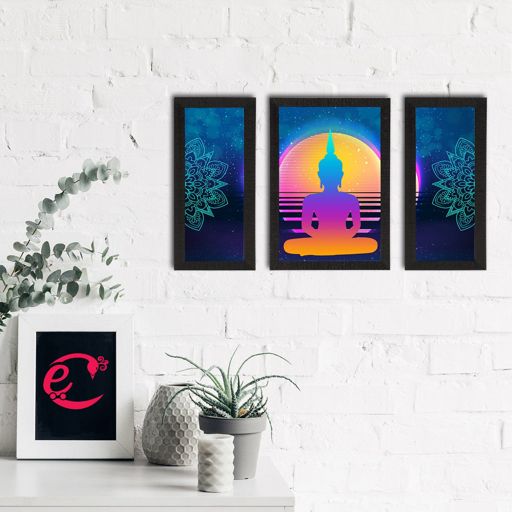 Set of 3 Meditating Lord Buddha Satin Matt Textured UV Art Painting Kafalo