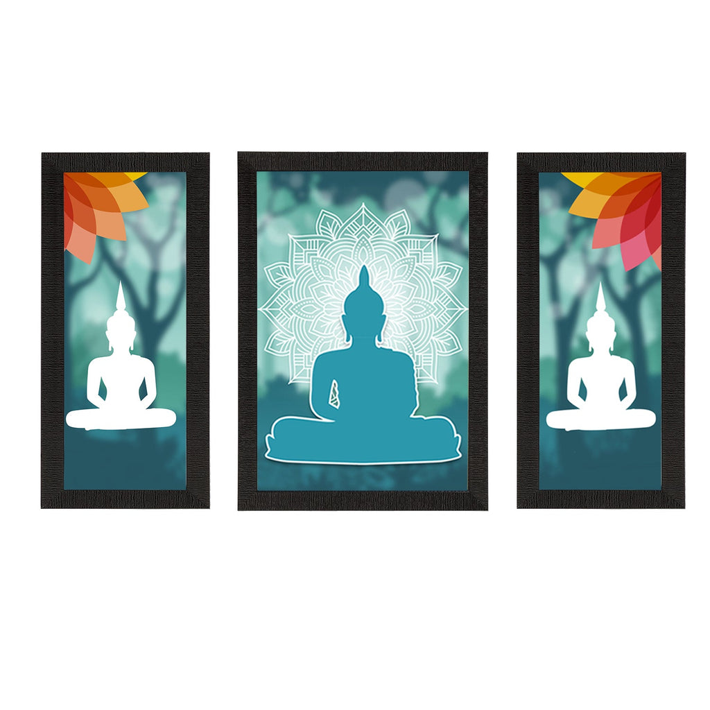 Set of 3 Meditating Lord Buddha Satin Matt Textured UV Art Painting Kafalo