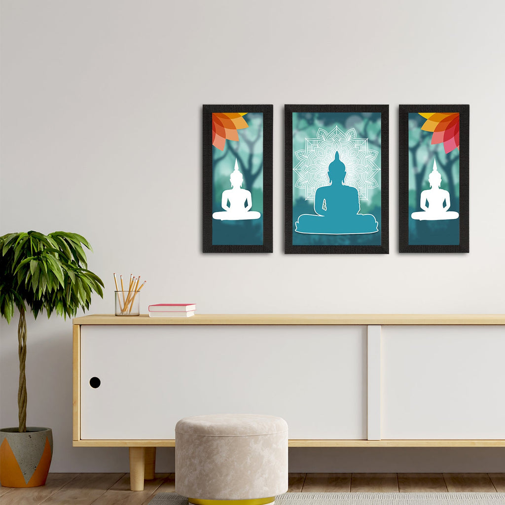 Set of 3 Meditating Lord Buddha Satin Matt Textured UV Art Painting Kafalo