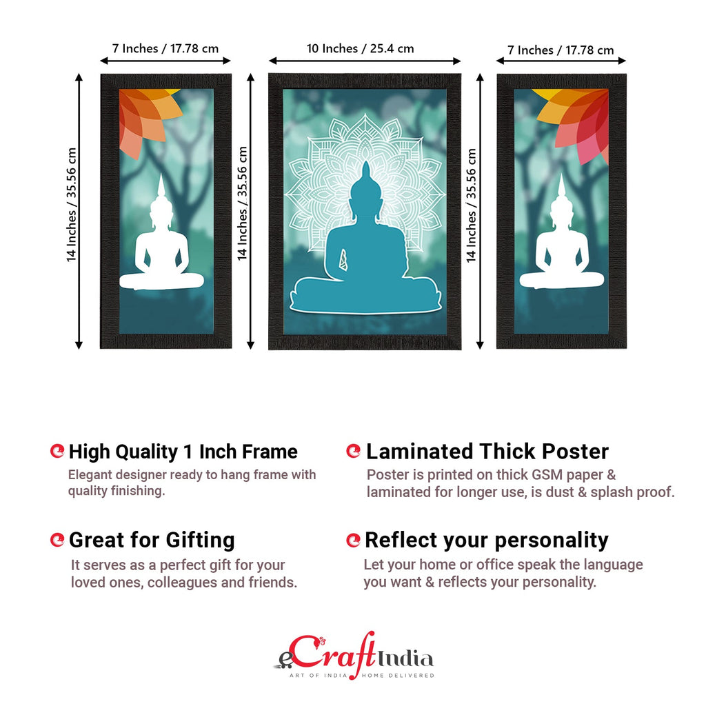 Set of 3 Meditating Lord Buddha Satin Matt Textured UV Art Painting Kafalo