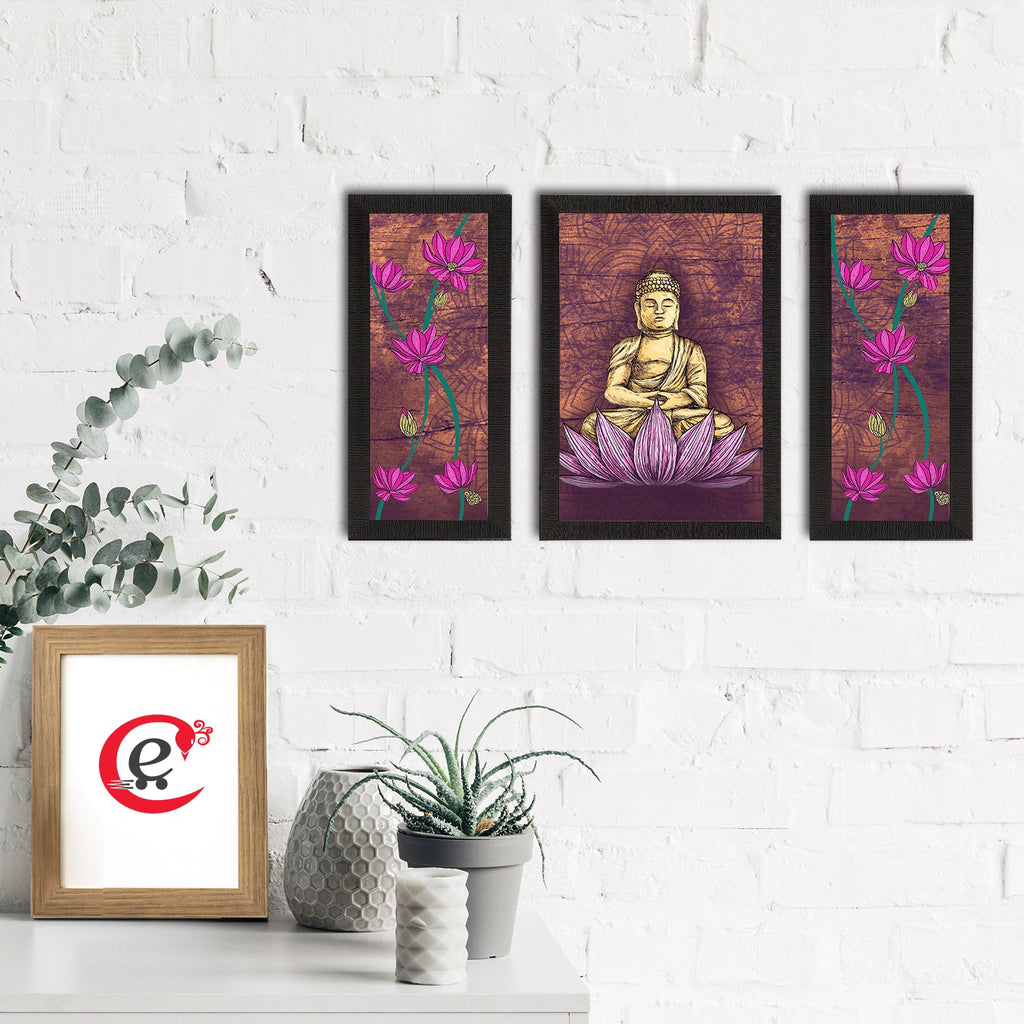 Set of 3 Meditating Lord Buddha Satin Matt Textured UV Art Painting Kafalo