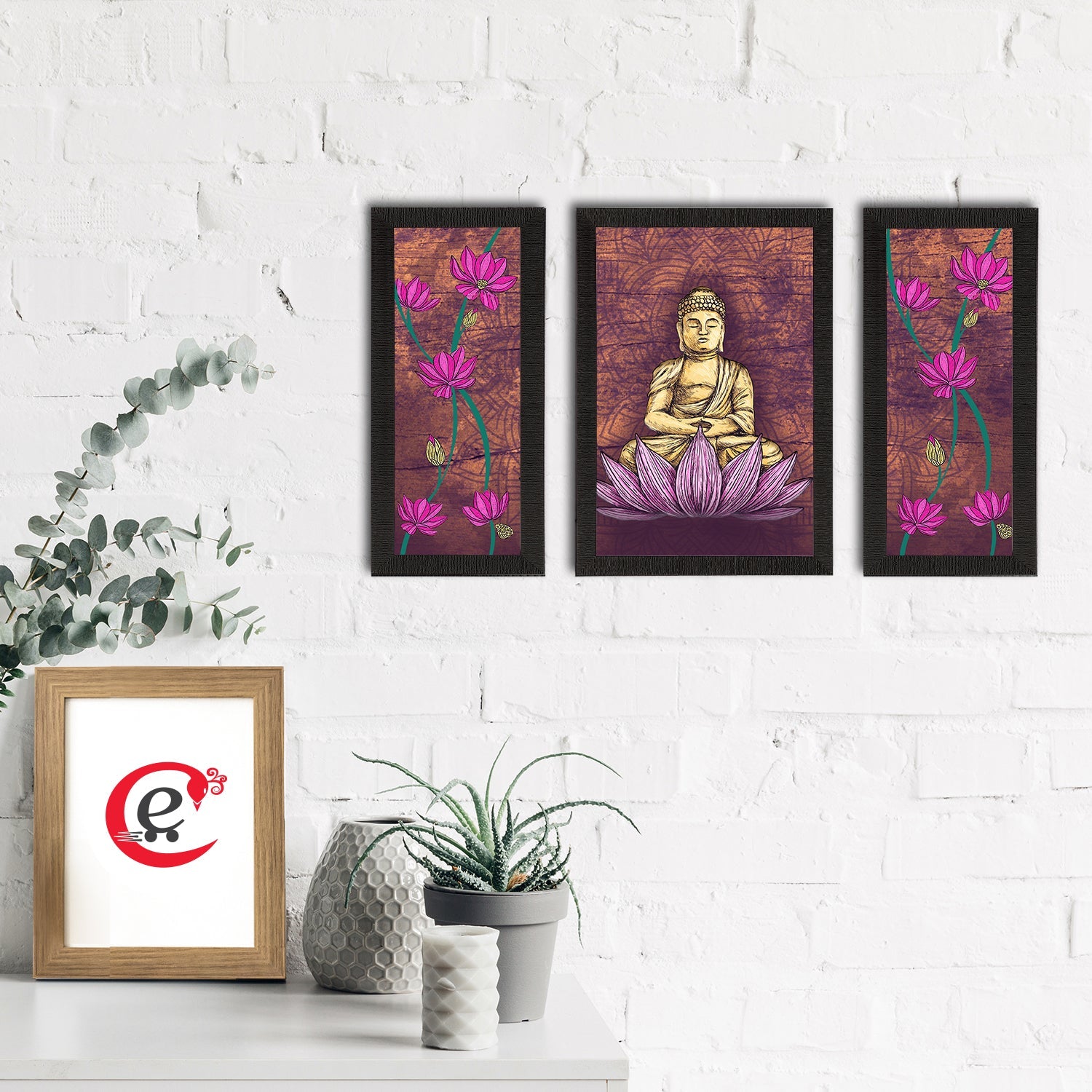 Set of 3 Meditating Lord Buddha Satin Matt Textured UV Art Painting Kafalo
