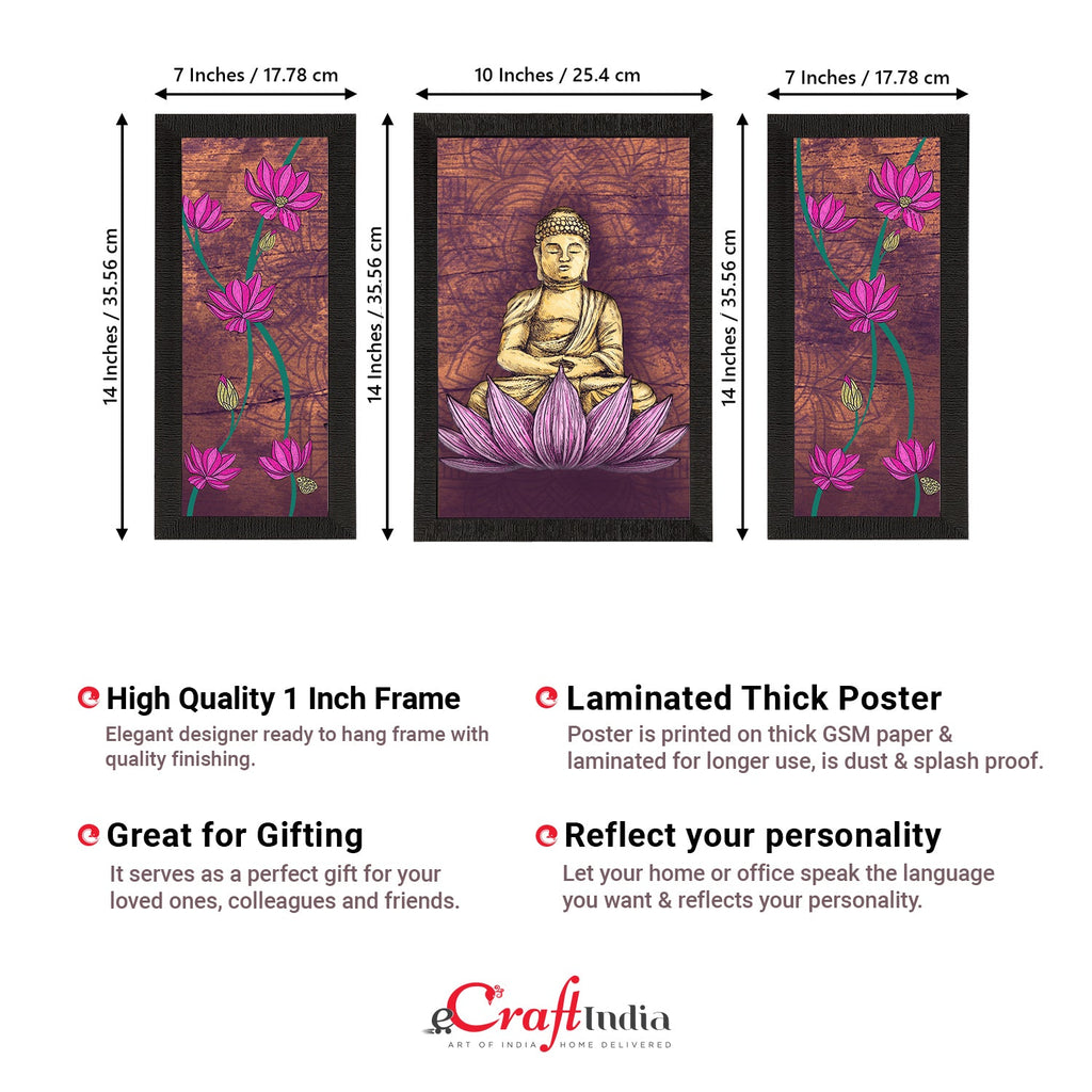Set of 3 Meditating Lord Buddha Satin Matt Textured UV Art Painting Kafalo