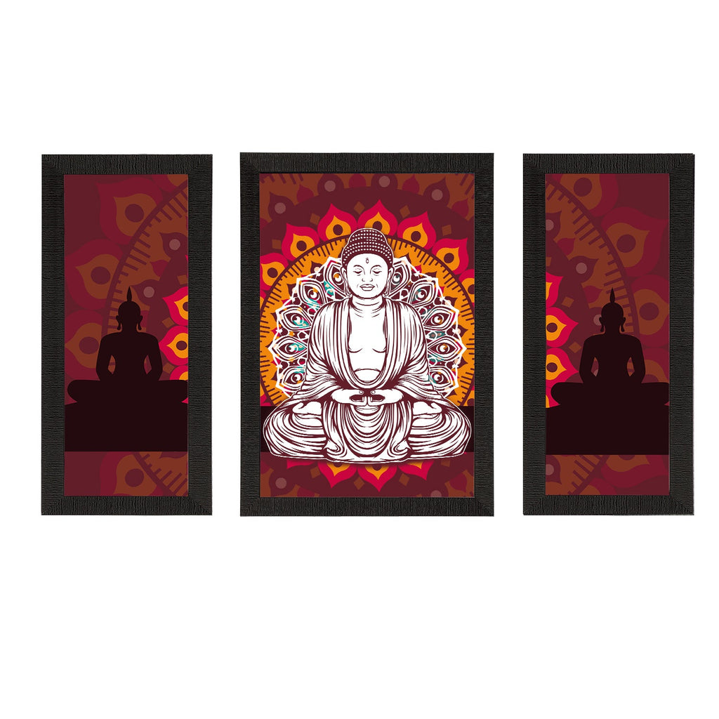 Set of 3 Meditating Lord Buddha Satin Matt Textured UV Art Painting Kafalo