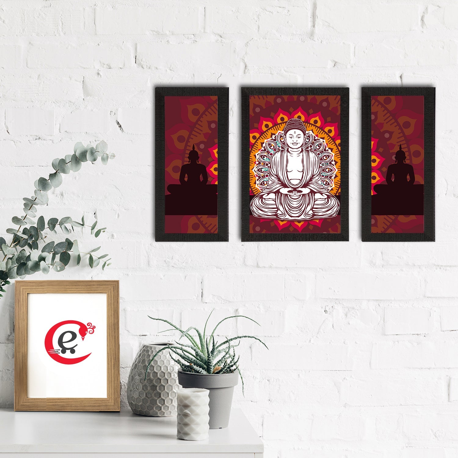 Set of 3 Meditating Lord Buddha Satin Matt Textured UV Art Painting Kafalo