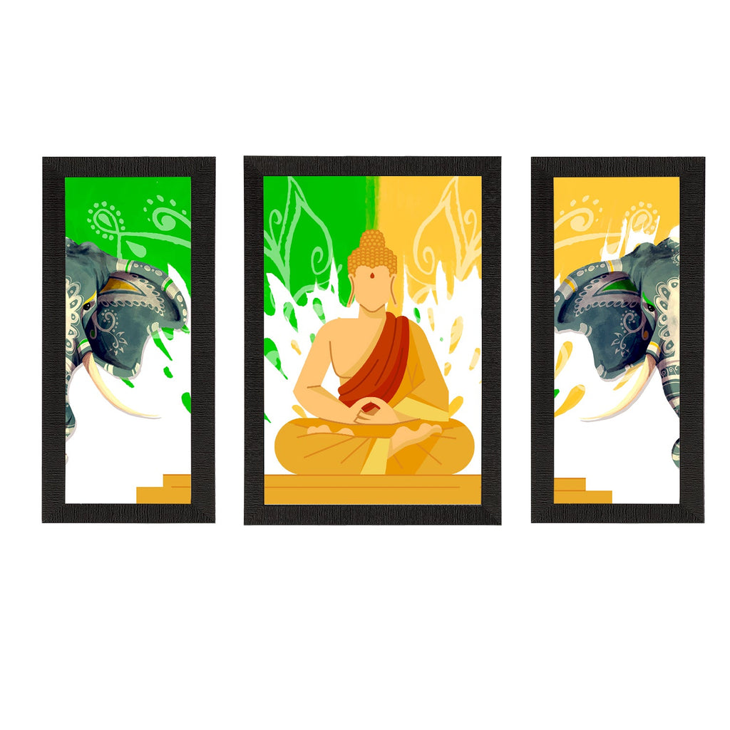 Set of 3 Meditating Lord Buddha Satin Matt Textured UV Art Painting Kafalo