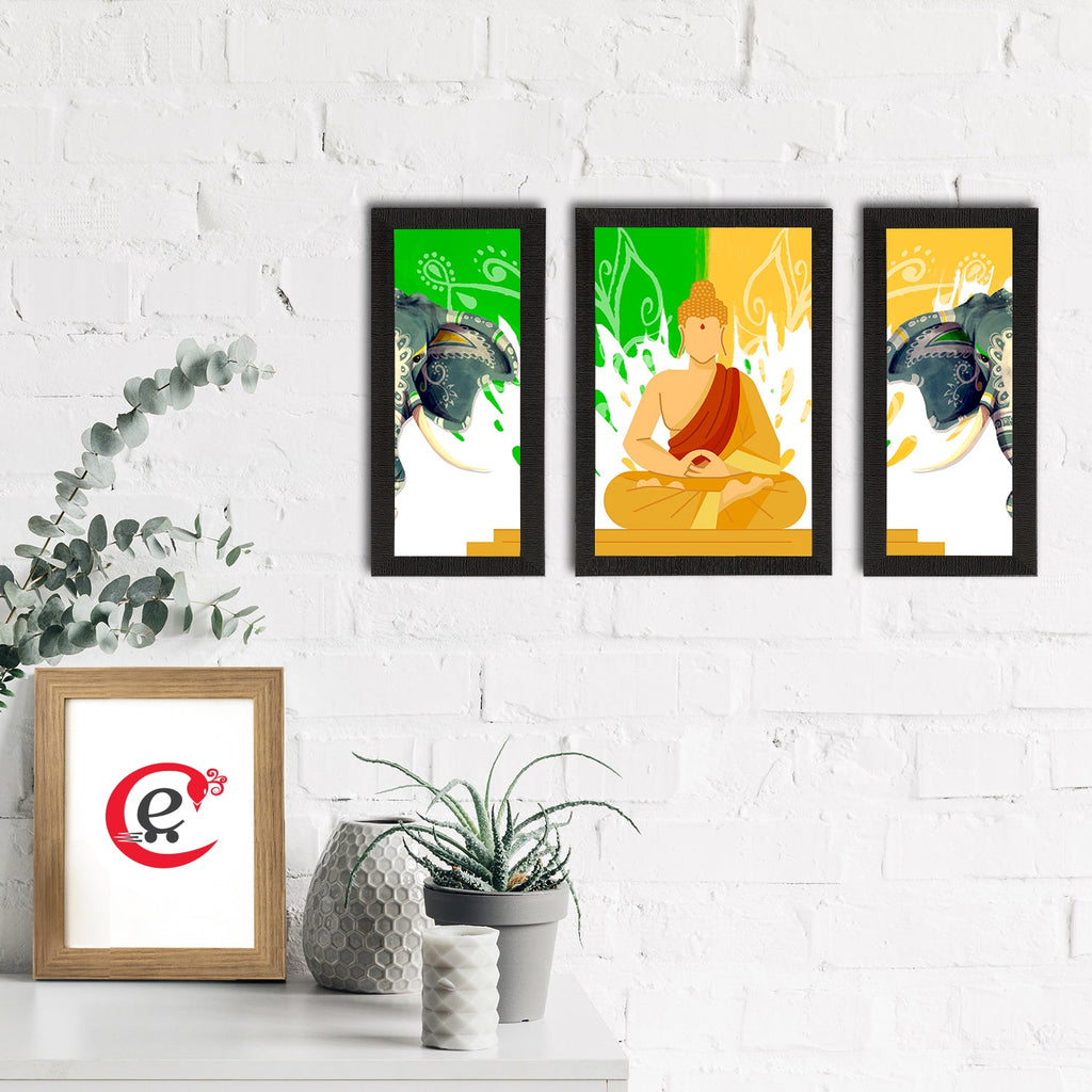 Set of 3 Meditating Lord Buddha Satin Matt Textured UV Art Painting Kafalo