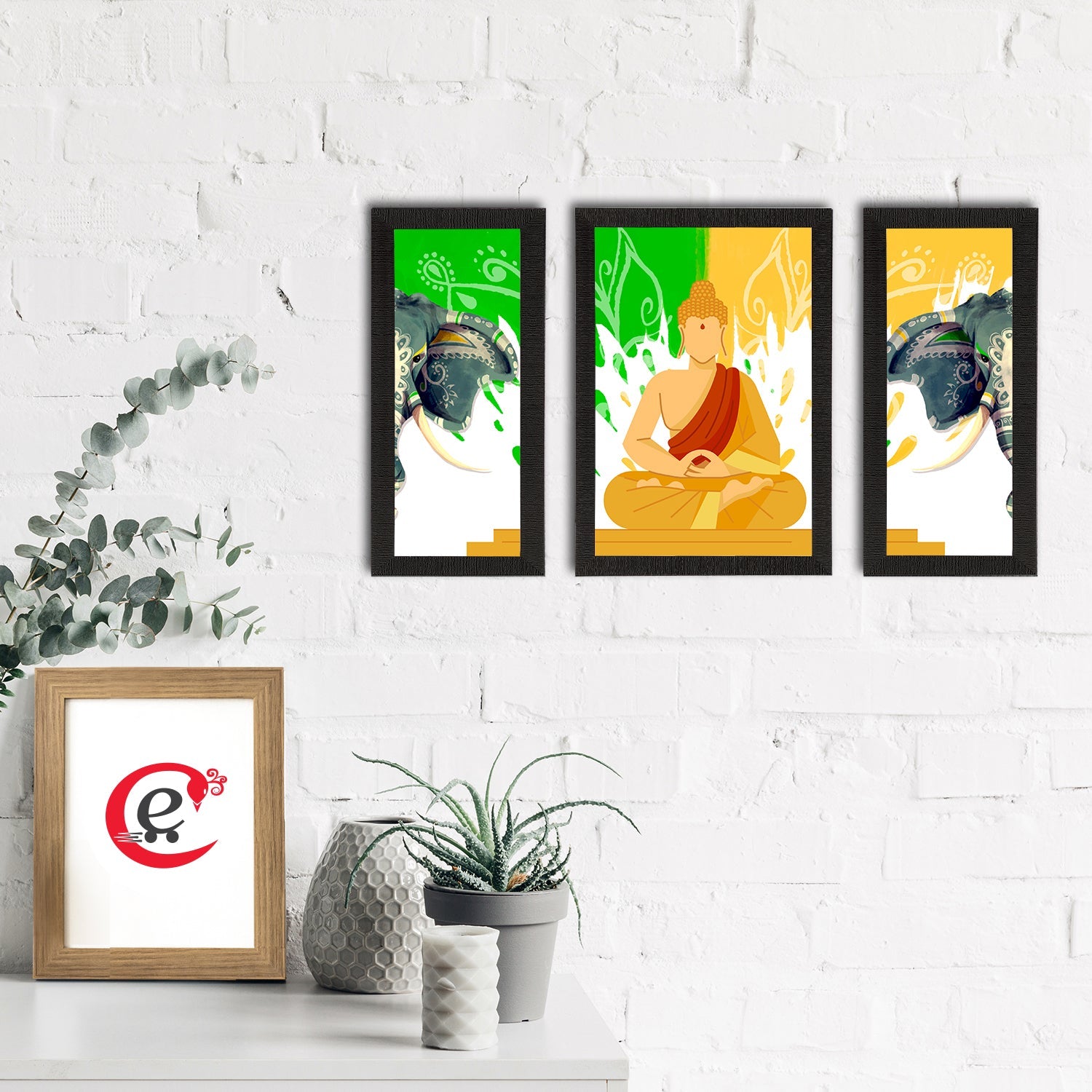 Set of 3 Meditating Lord Buddha Satin Matt Textured UV Art Painting Kafalo