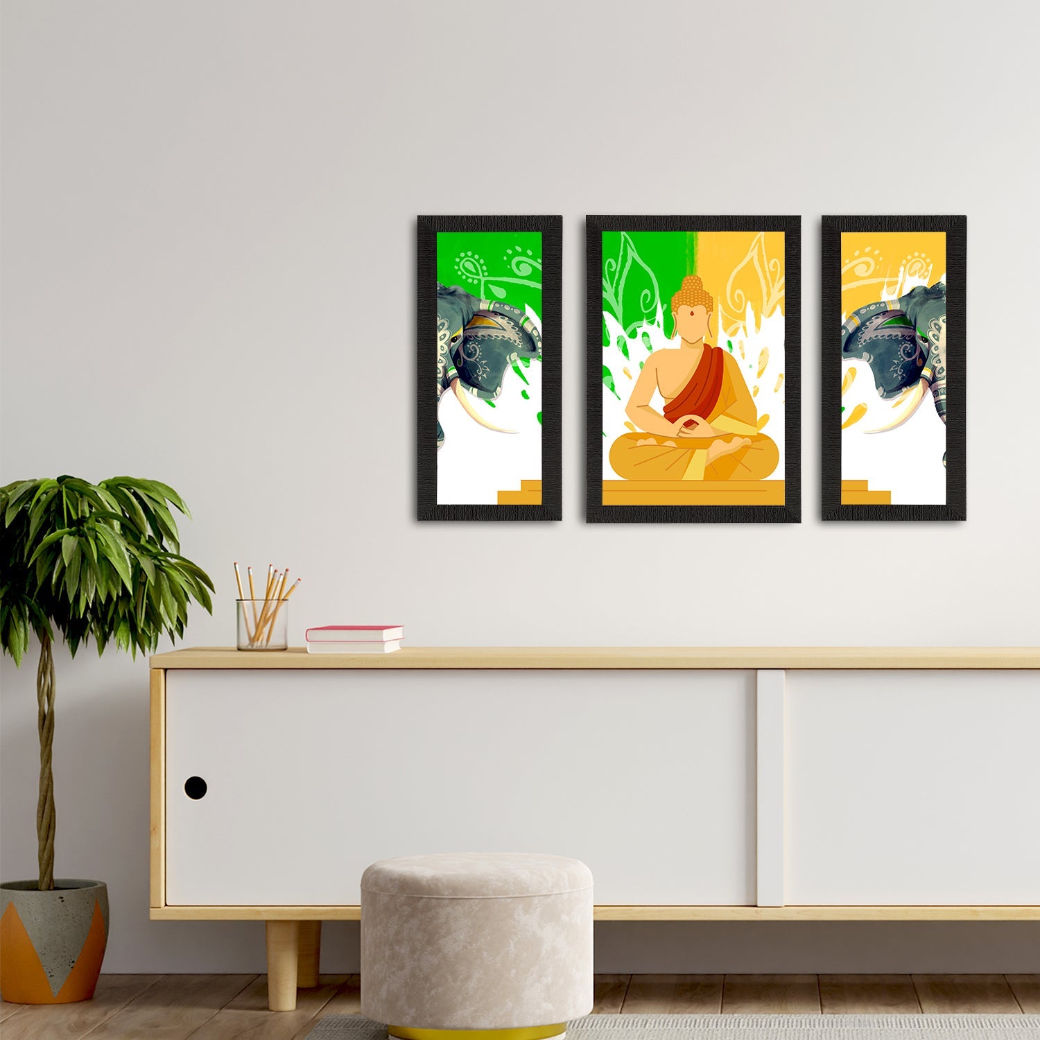 Set of 3 Meditating Lord Buddha Satin Matt Textured UV Art Painting Kafalo