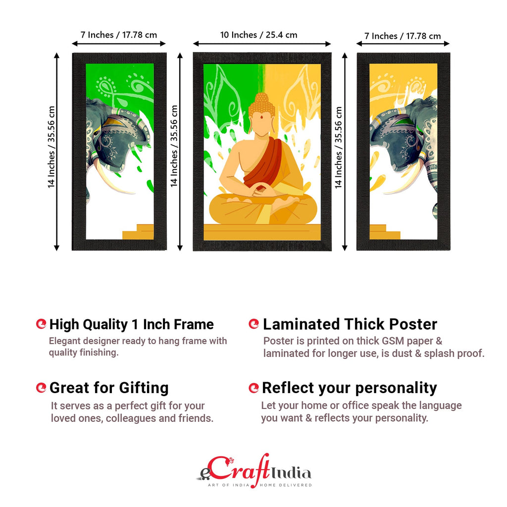 Set of 3 Meditating Lord Buddha Satin Matt Textured UV Art Painting Kafalo