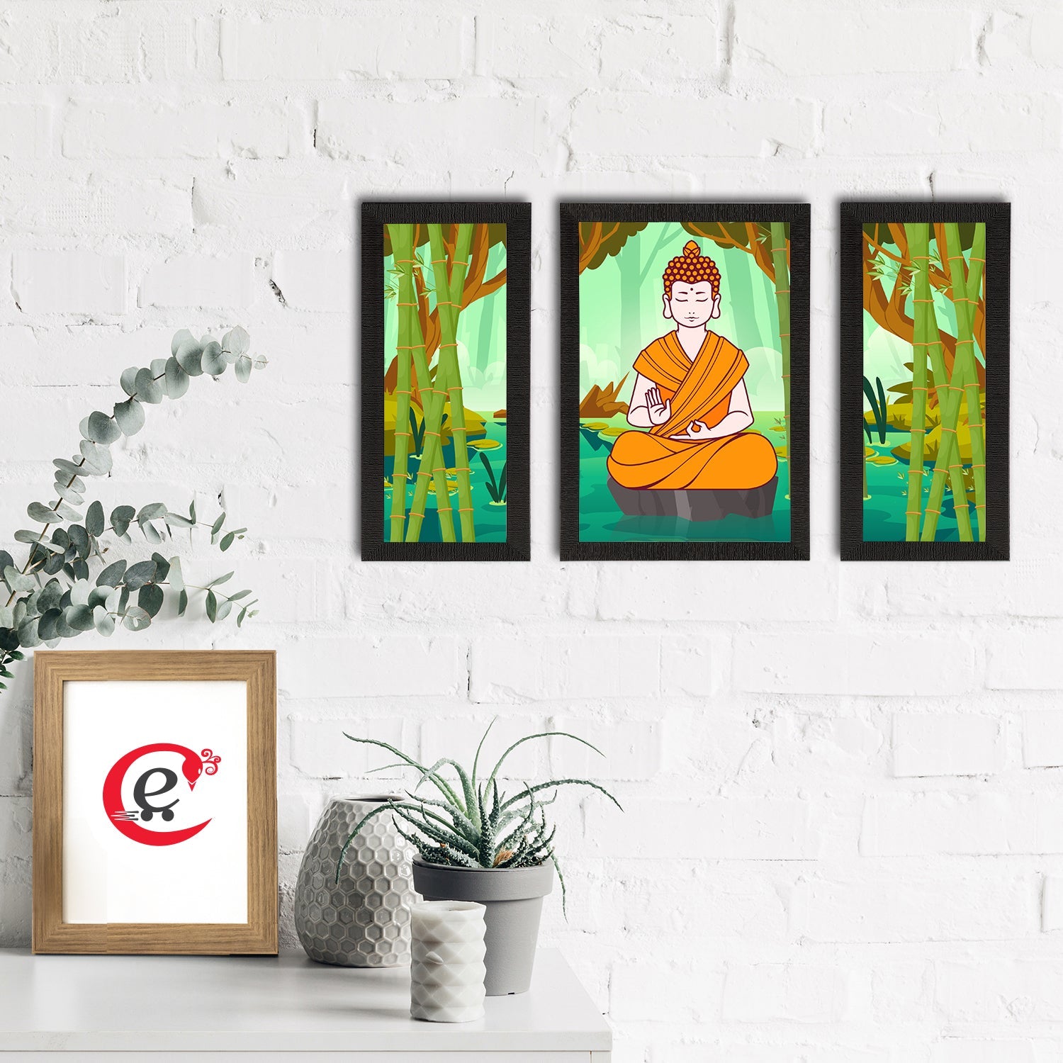 Set of 3 Meditating Lord Buddha Satin Matt Textured UV Art Painting Kafalo