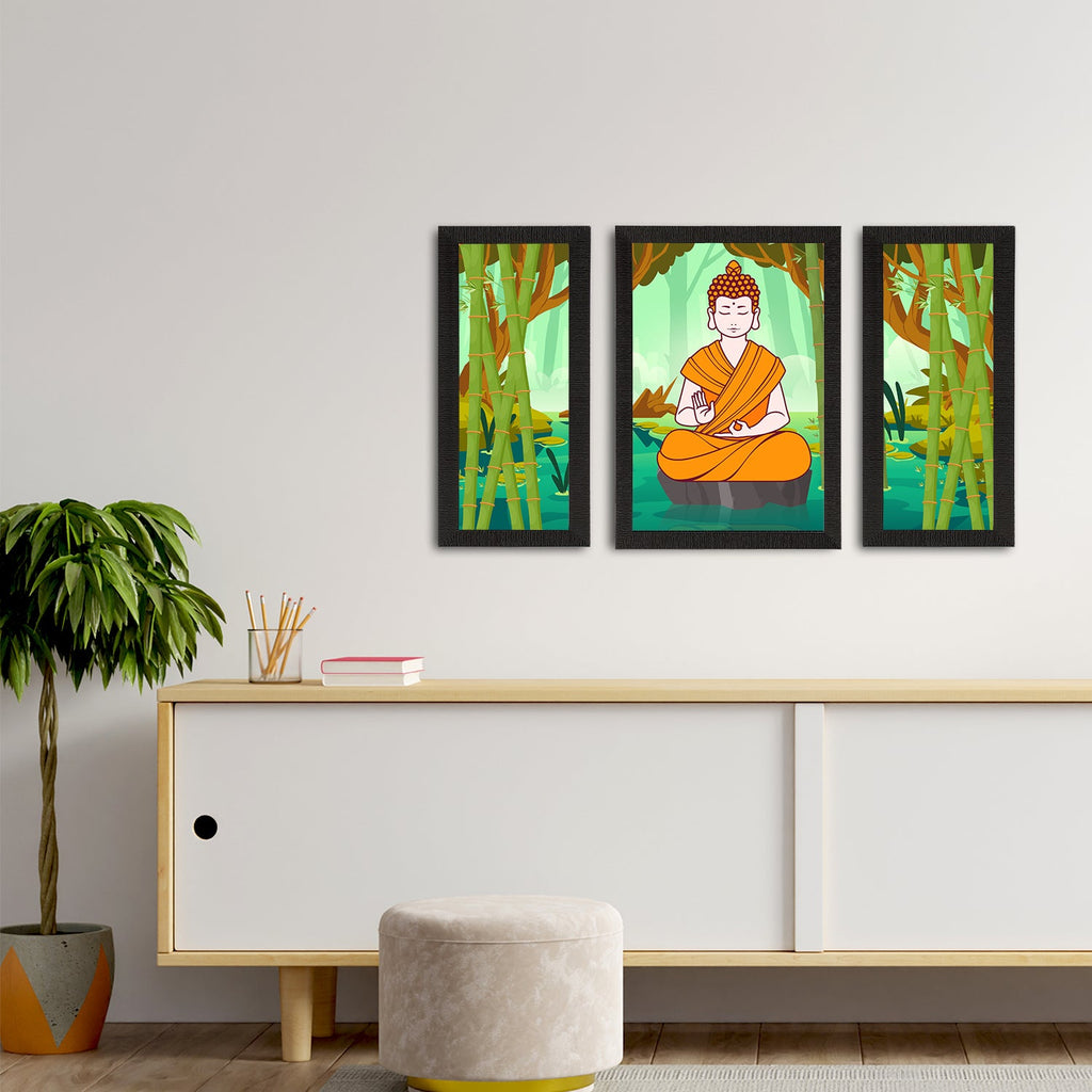 Set of 3 Meditating Lord Buddha Satin Matt Textured UV Art Painting Kafalo