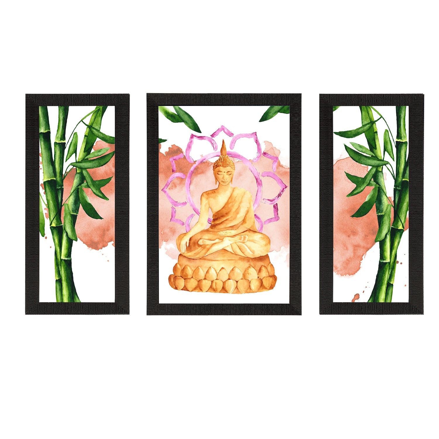 Set of 3 Meditating Lord Buddha Satin Matt Textured UV Art Painting Kafalo