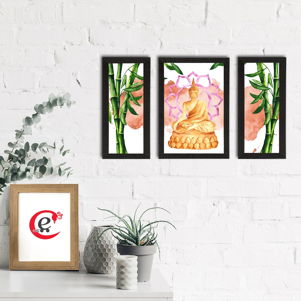 Set of 3 Meditating Lord Buddha Satin Matt Textured UV Art Painting Kafalo